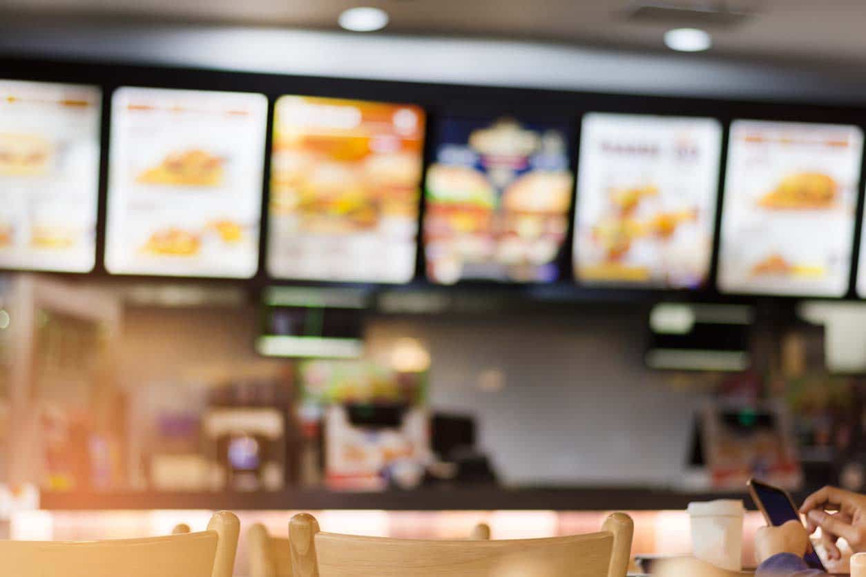Blurred fast food menu