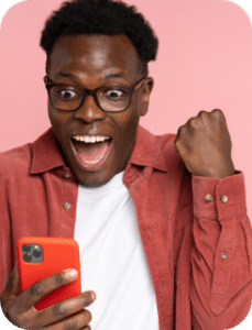 excited afro american man in glasses hold cellphone feel euphoric isolated on pink studio background t20 plqrve