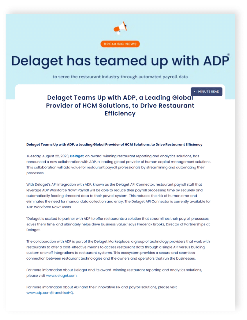 Delaget and ADP Press Release